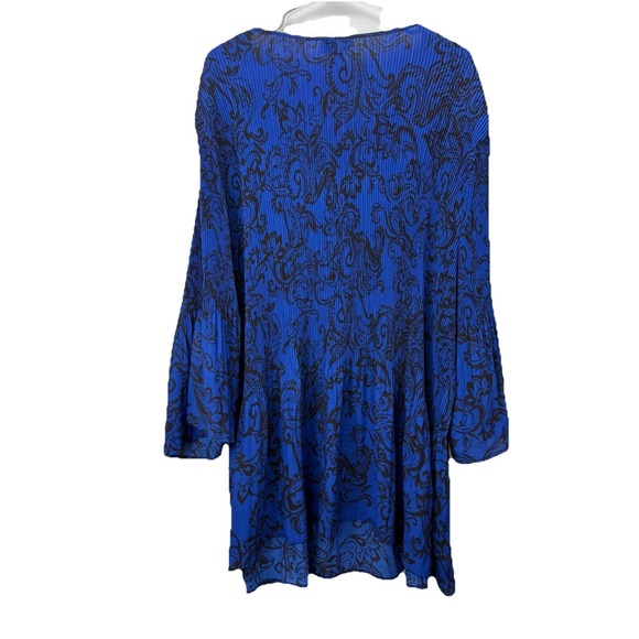 Catherines Blue Black Scroll Crinkle Pleated Crochet Georgette Blouse‎ Size 5X - Picture 5 of 10